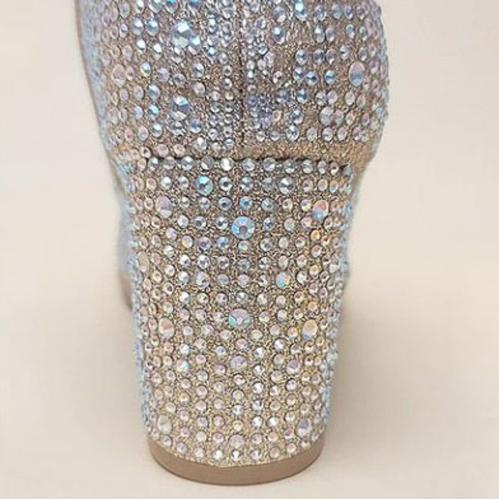 New Women Champagne Gold Rhinestone Glitter Pointy Ankle Boots Booties - Picture 8 of 9